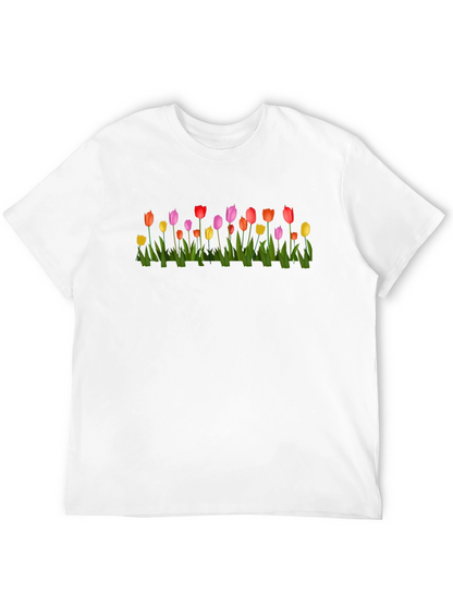 Tulip Garden Print Black Crew Neck T-Shirt