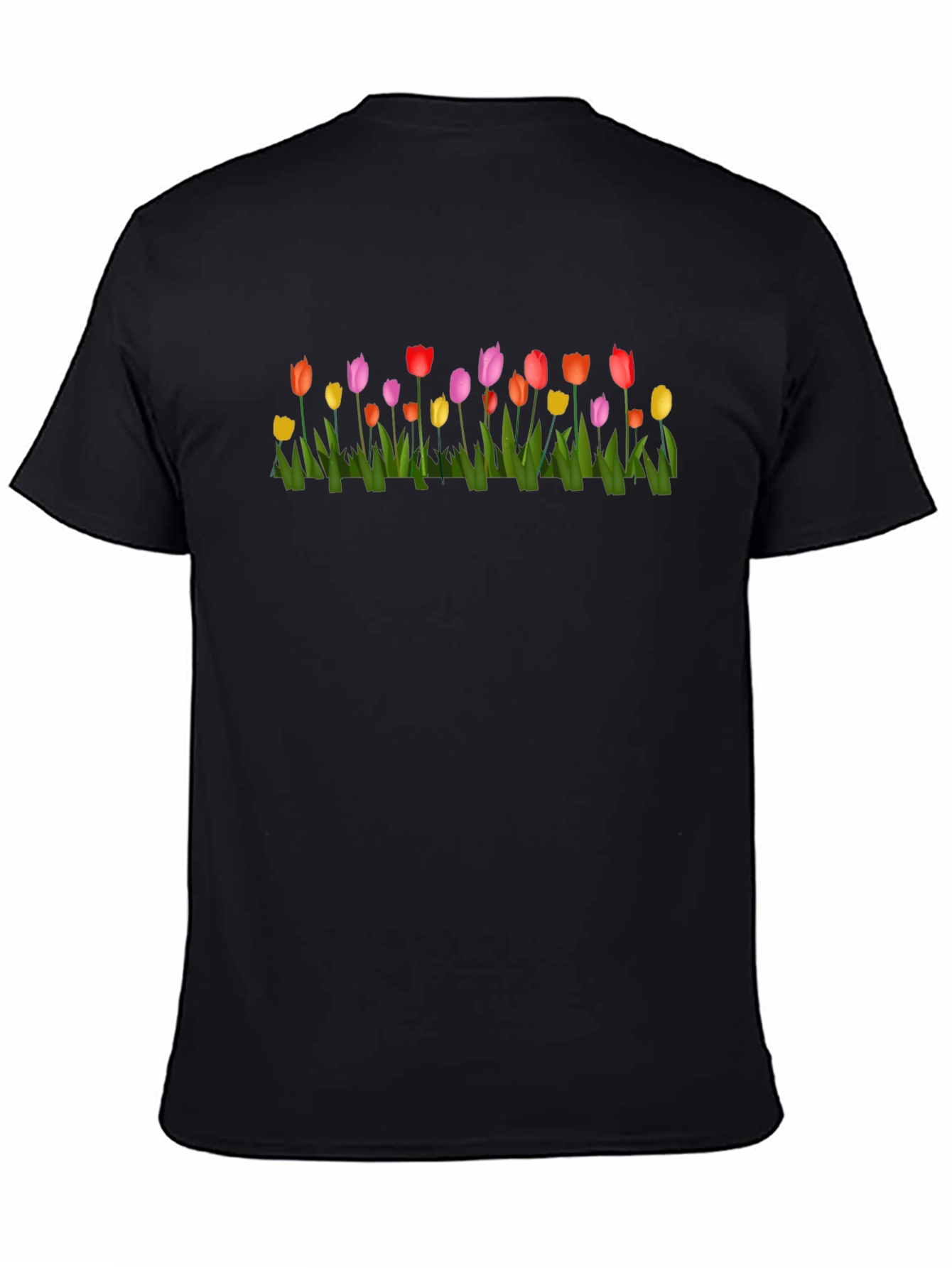 Tulip Garden Print Black Crew Neck T-Shirt