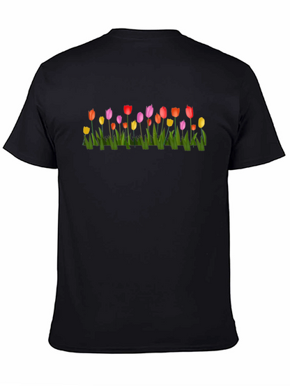 Tulip Garden Print Black Crew Neck T-Shirt