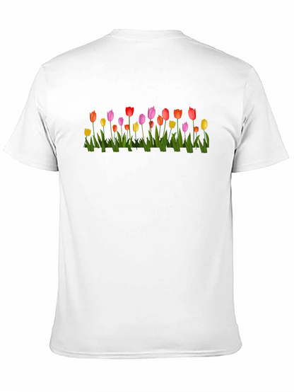 Tulip Garden Print Black Crew Neck T-Shirt