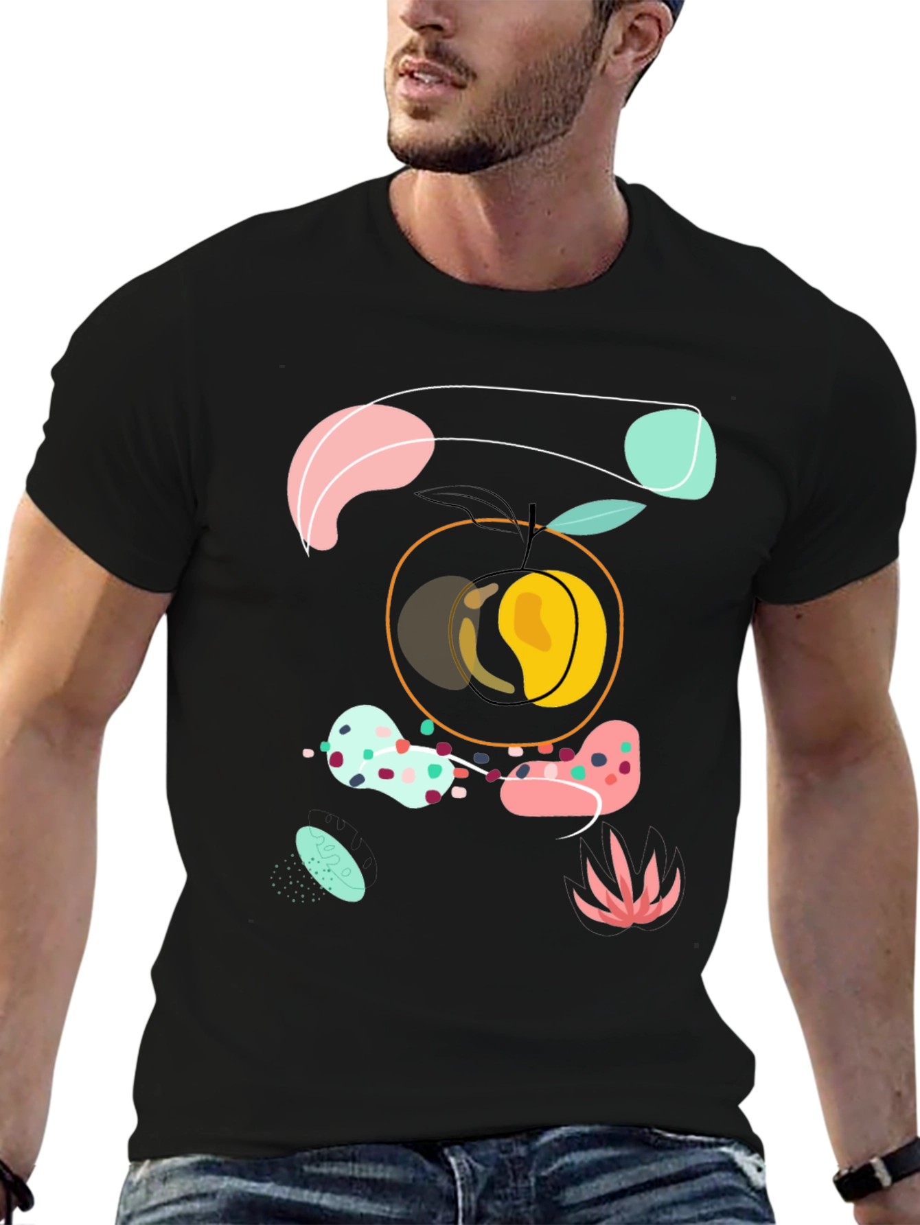 Abstract Peach Graphic Tee - Modern Art Shirt