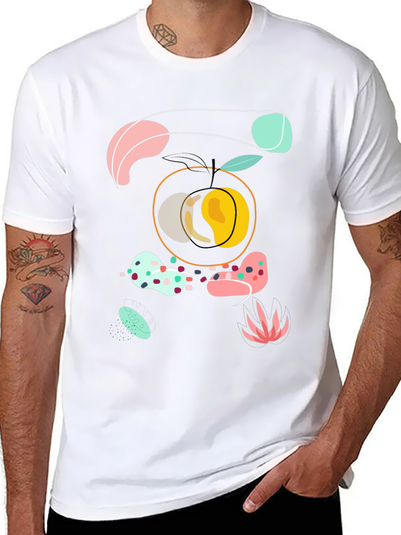Abstract Peach Graphic Tee - Modern Art Shirt