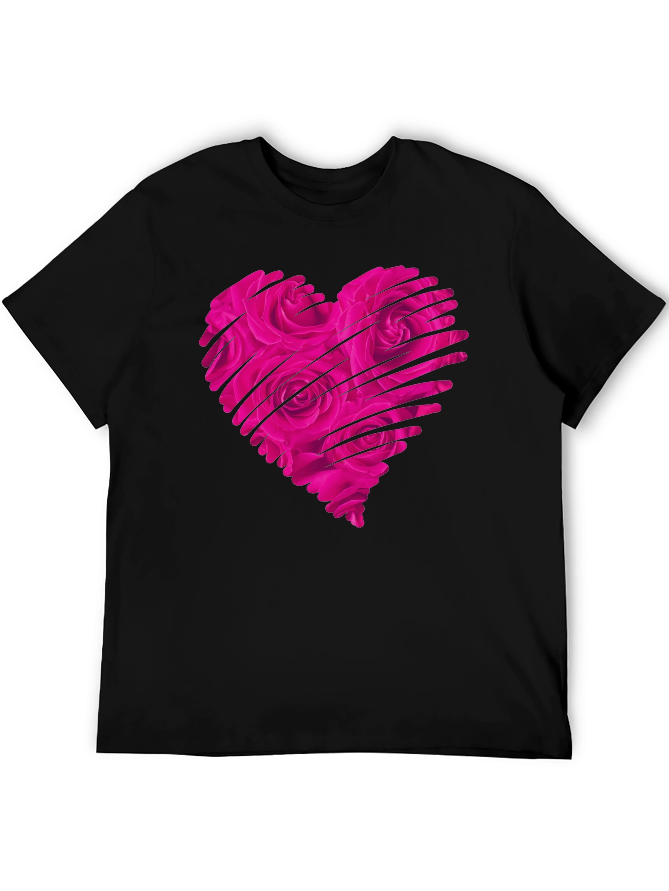 Heart Rose Mens Black T-Shirt