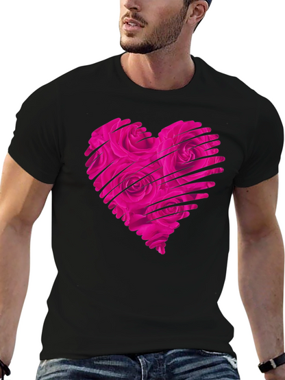 Heart Rose Mens Black T-Shirt