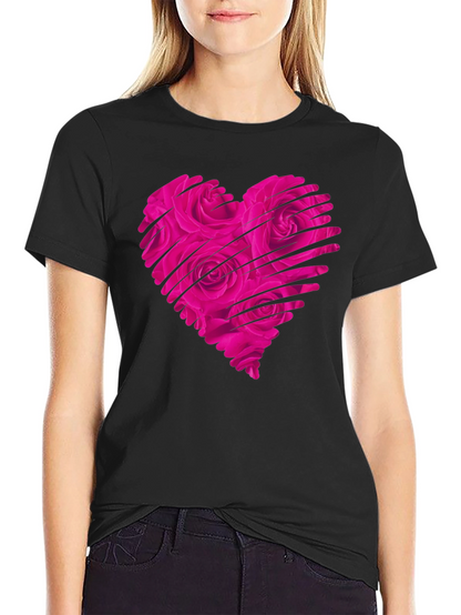Heart Rose Mens Black T-Shirt