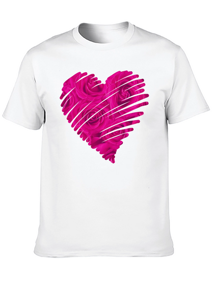 Heart Rose Mens Black T-Shirt