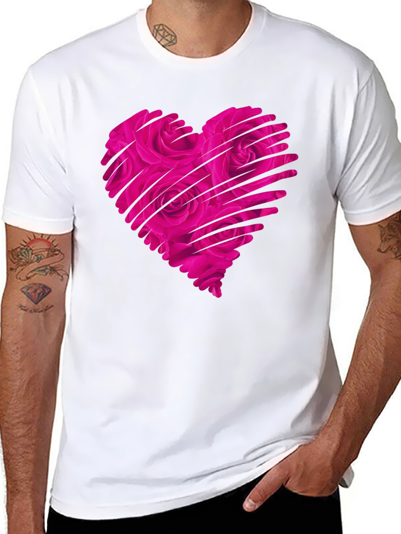 Heart Rose Mens Black T-Shirt