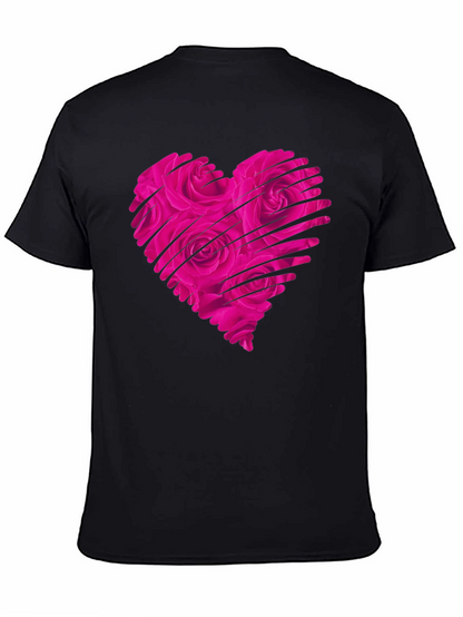Heart Rose Mens Black T-Shirt