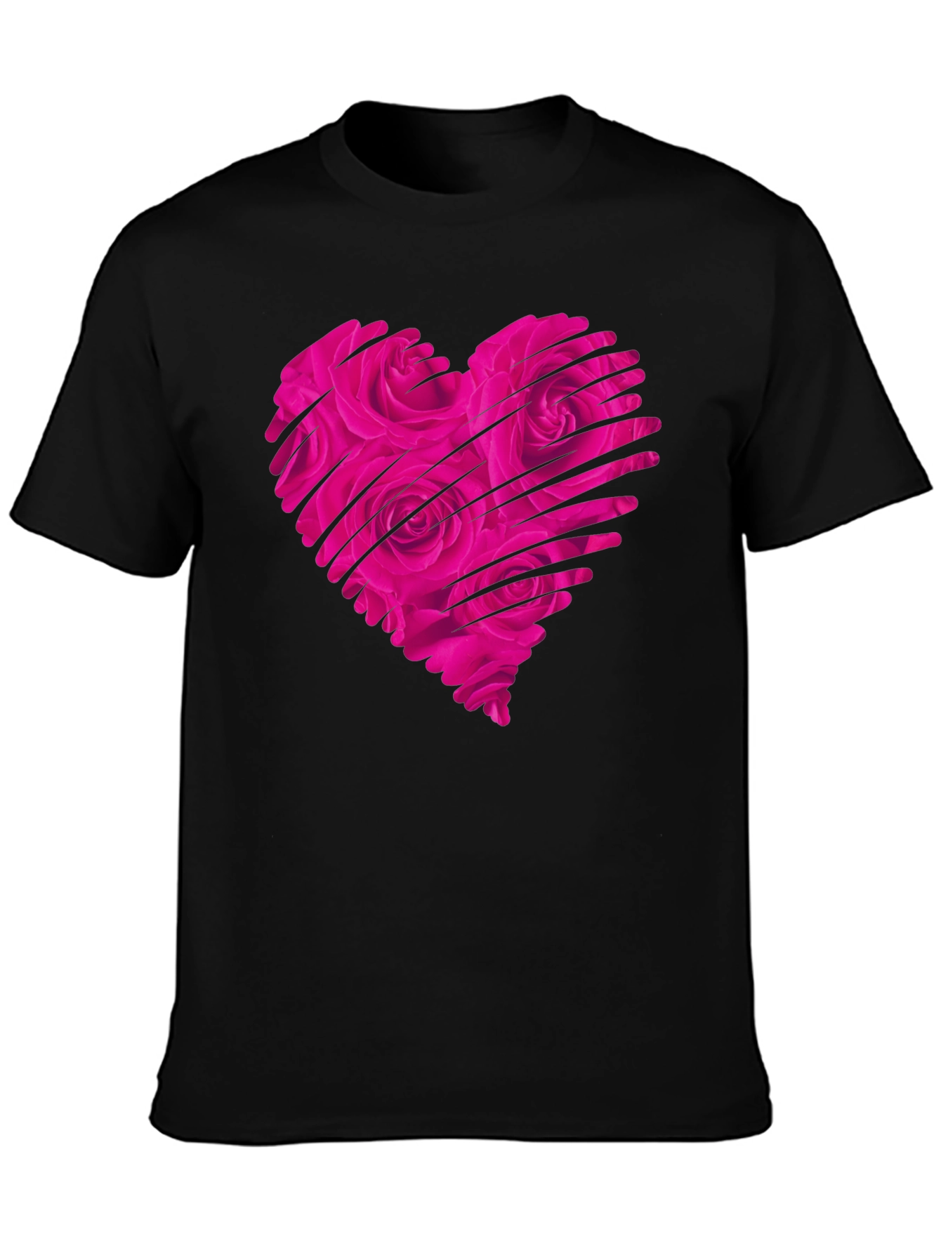 Heart Rose Mens Black T-Shirt