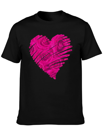 Heart Rose Mens Black T-Shirt