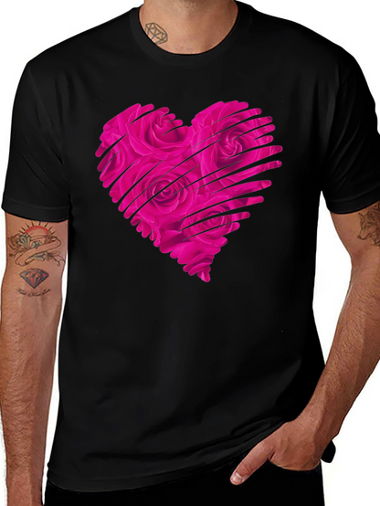 Heart Rose Mens Black T-Shirt