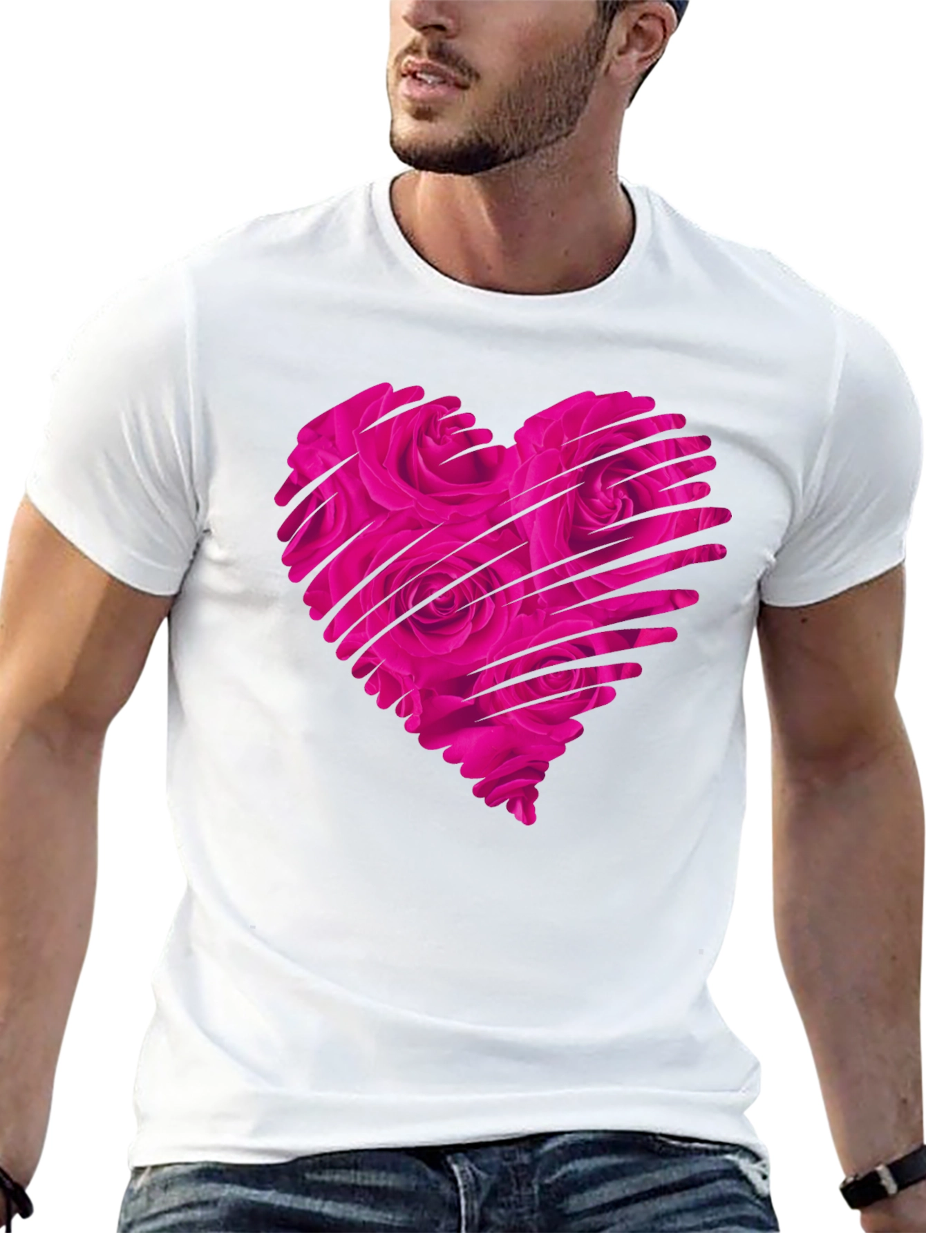 Heart Rose Mens Black T-Shirt