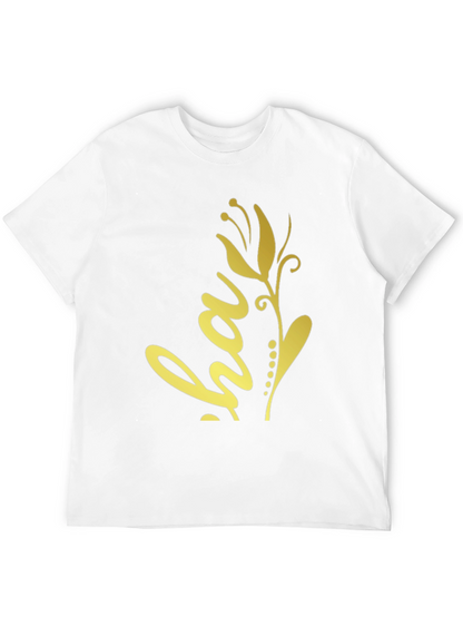Black T-Shirt with Golden Floral ha Design
