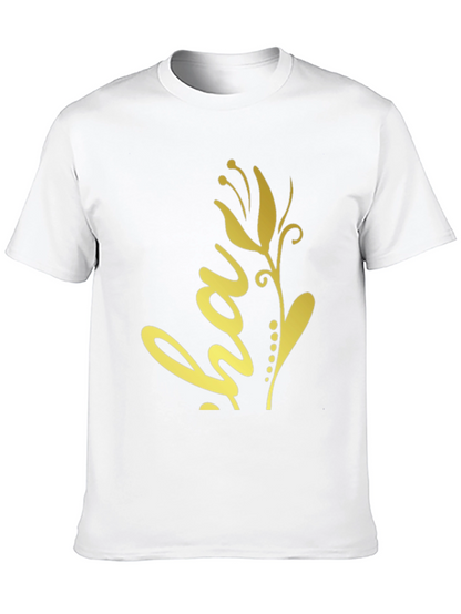 Black T-Shirt with Golden Floral ha Design