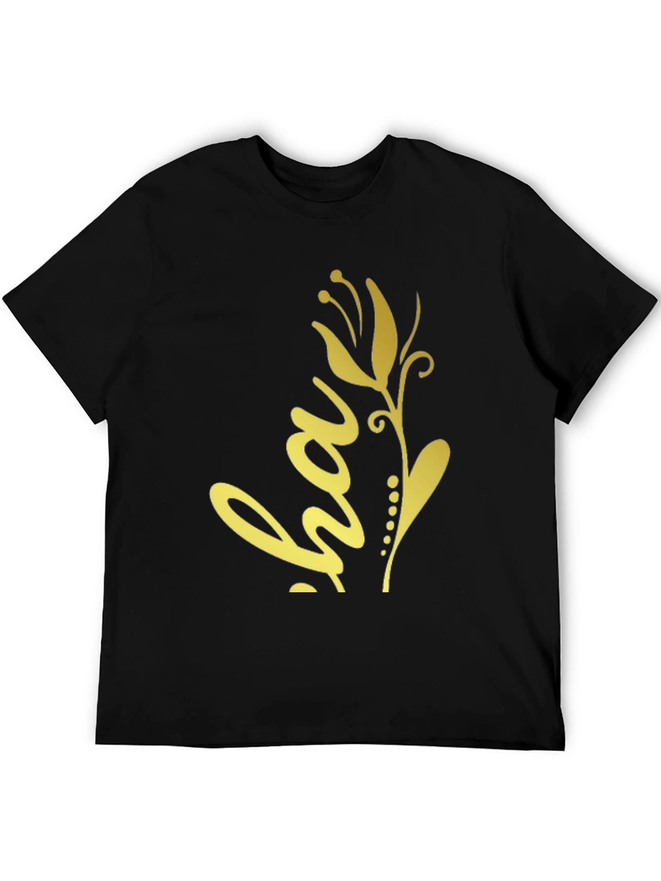 Black T-Shirt with Golden Floral ha Design