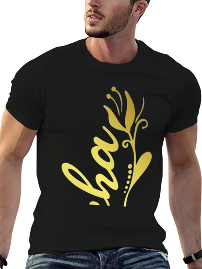 Black T-Shirt with Golden Floral ha Design
