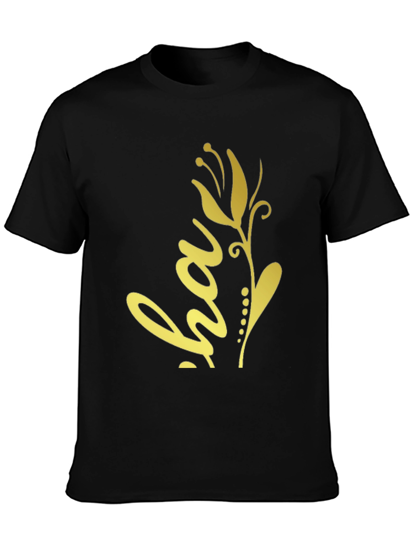 Black T-Shirt with Golden Floral ha Design