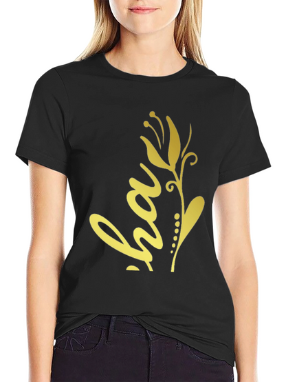 Black T-Shirt with Golden Floral ha Design