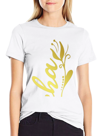 Black T-Shirt with Golden Floral ha Design
