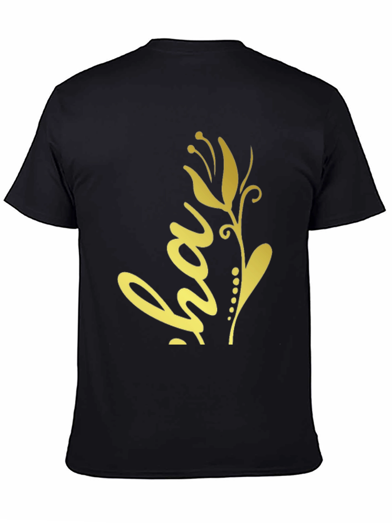 Black T-Shirt with Golden Floral ha Design