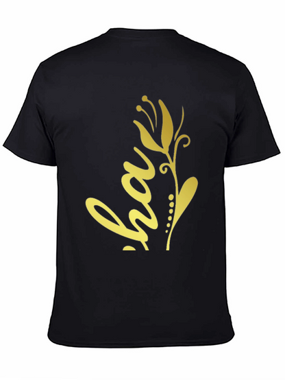 Black T-Shirt with Golden Floral ha Design