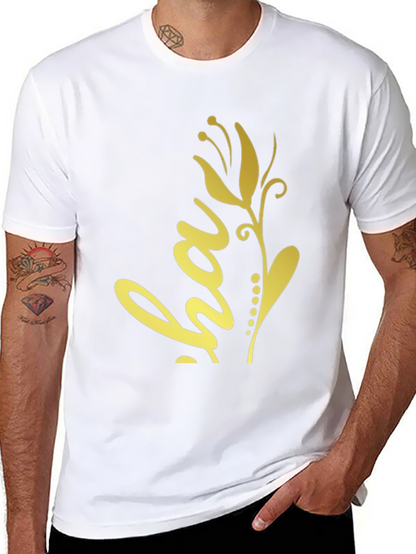 Black T-Shirt with Golden Floral ha Design