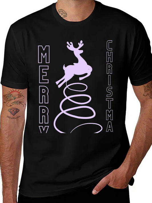 Merry Christmas Reindeer Graphic Tee - Black