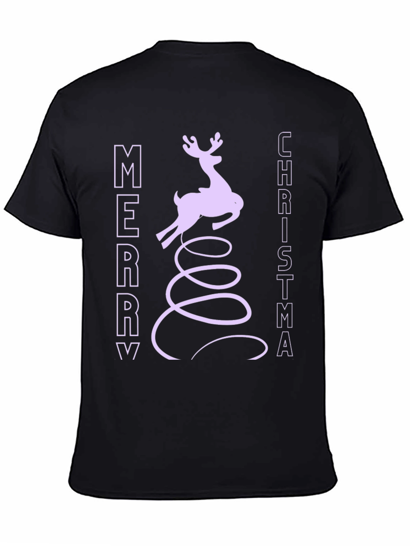 Merry Christmas Reindeer Graphic Tee - Black