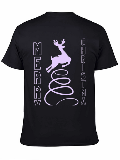 Merry Christmas Reindeer Graphic Tee - Black