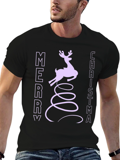 Merry Christmas Reindeer Graphic Tee - Black
