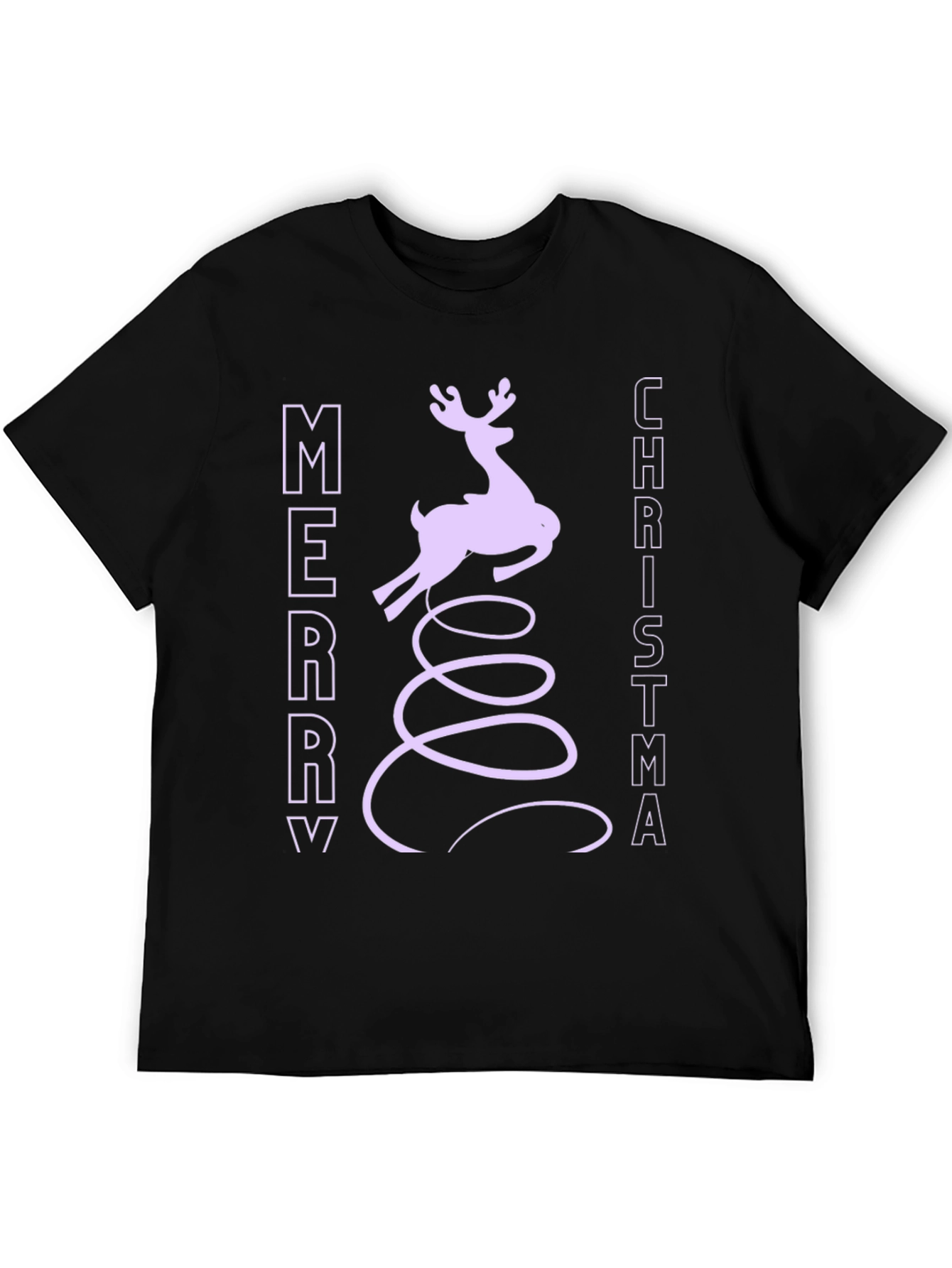 Merry Christmas Reindeer Graphic Tee - Black