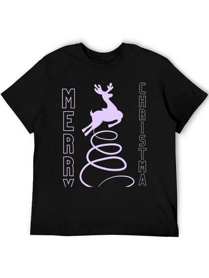 Merry Christmas Reindeer Graphic Tee - Black