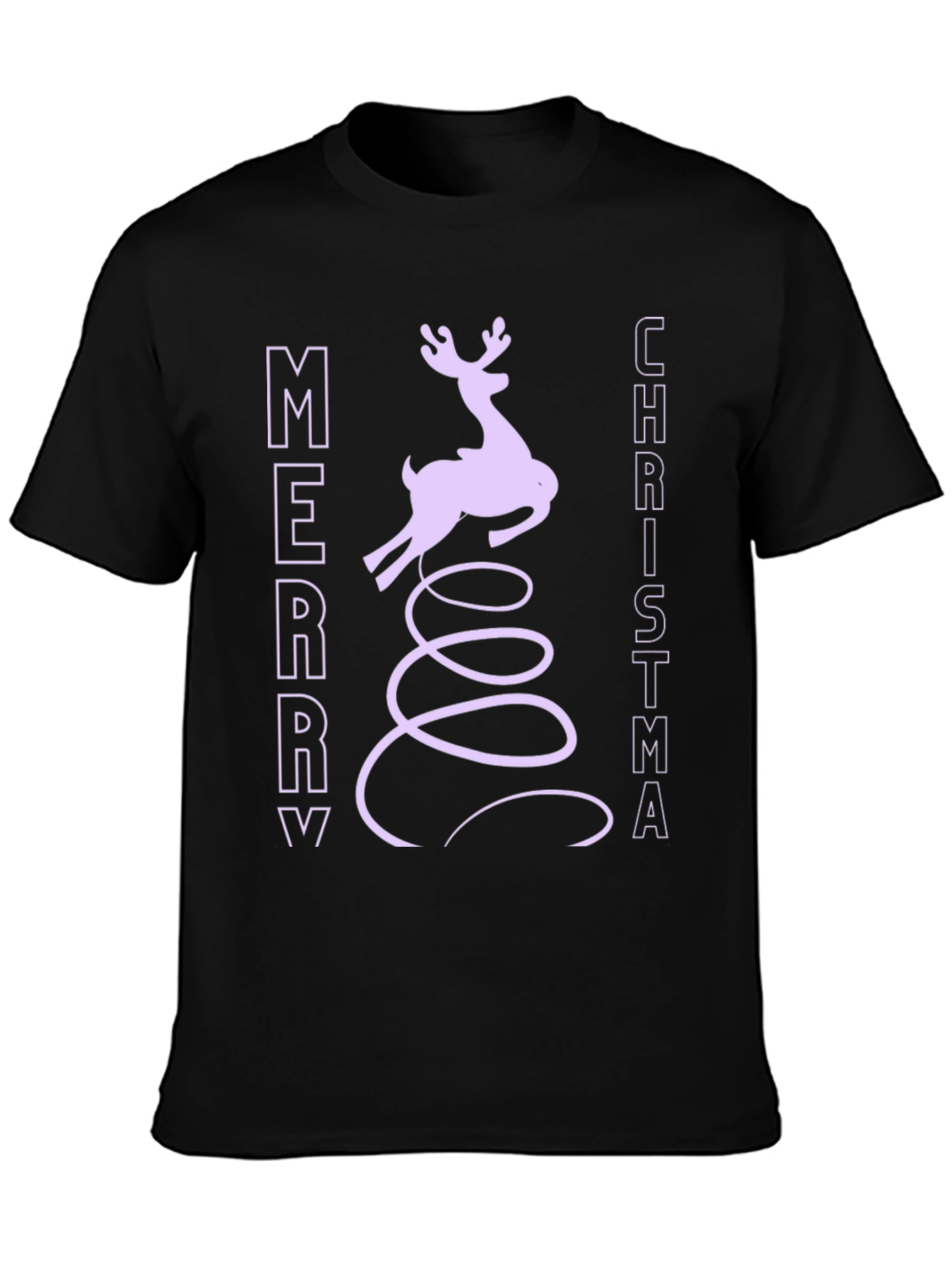 Merry Christmas Reindeer Graphic Tee - Black
