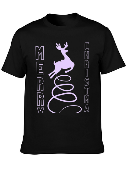 Merry Christmas Reindeer Graphic Tee - Black