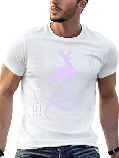 Merry Christmas Reindeer Graphic Tee - Black