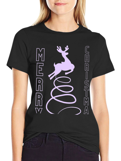 Merry Christmas Reindeer Graphic Tee - Black