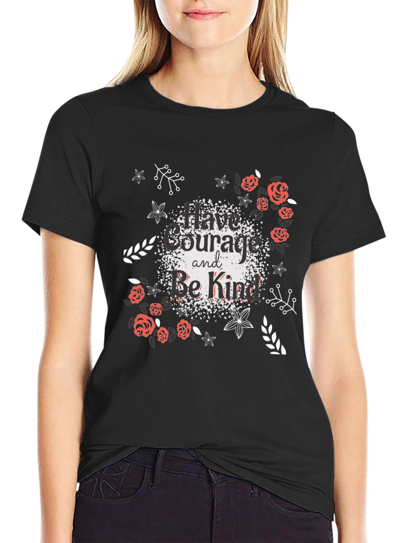 Courage & Kindness Black T-Shirt - Floral Design