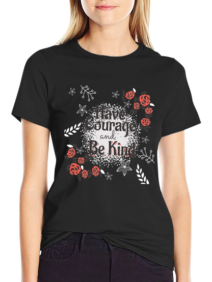 Courage & Kindness Black T-Shirt - Floral Design
