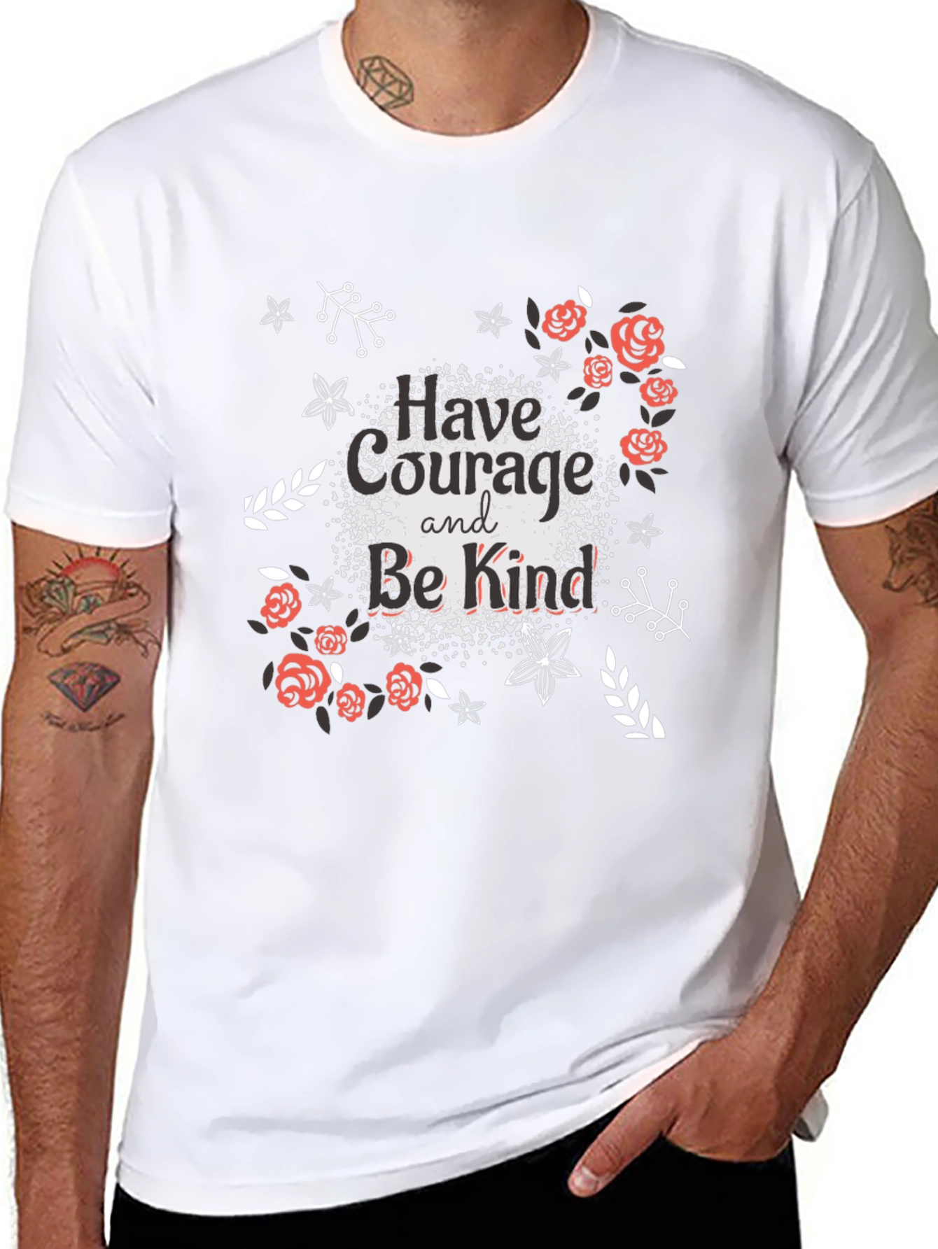 Courage & Kindness Black T-Shirt - Floral Design
