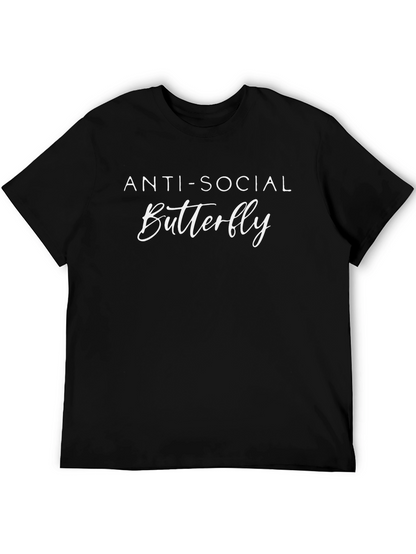 Anti-Social Butterfly Graphic Tee - Soft Black Cotton Blend