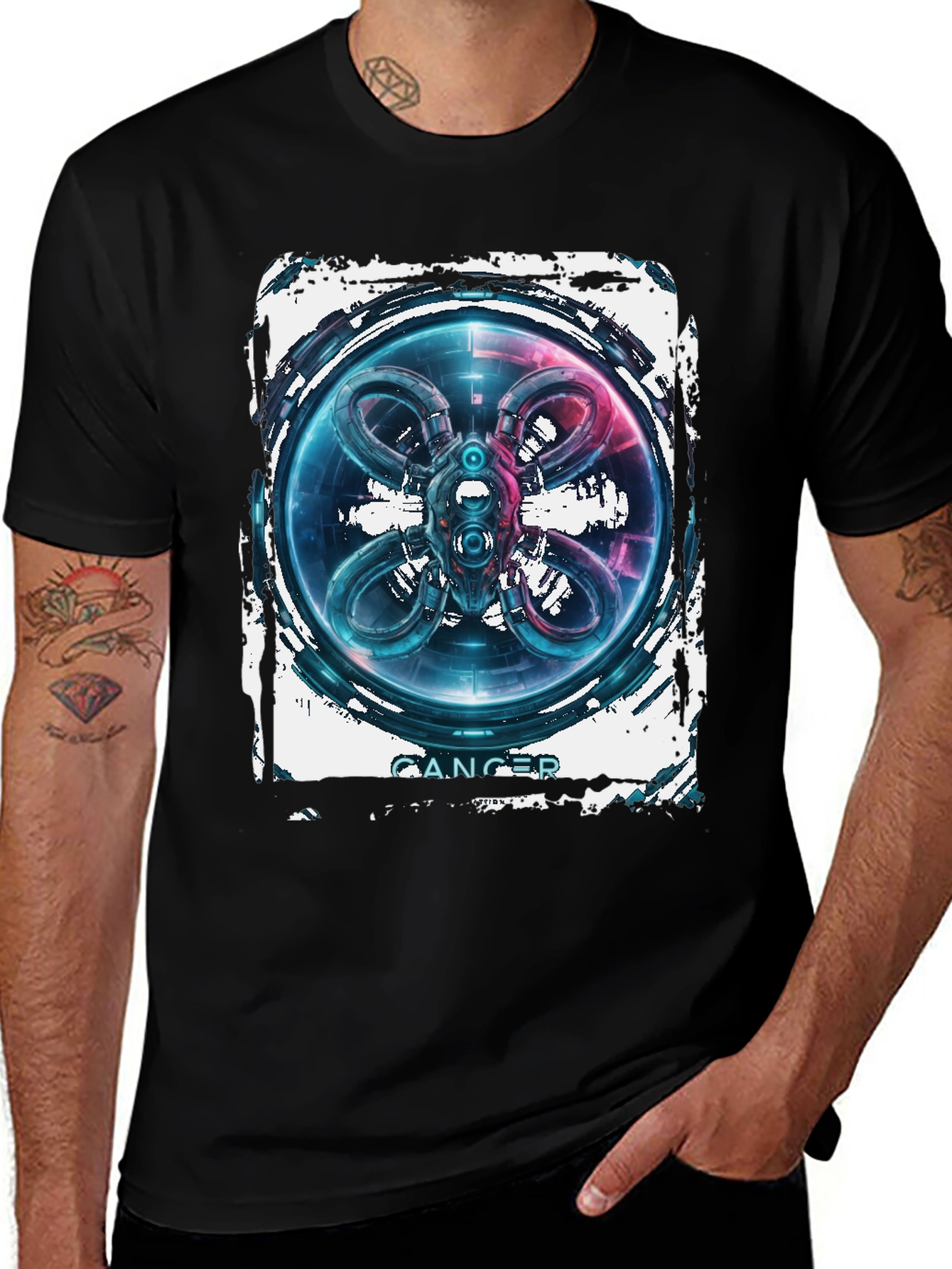 CANCER Abstract Graphic Black T-Shirt
