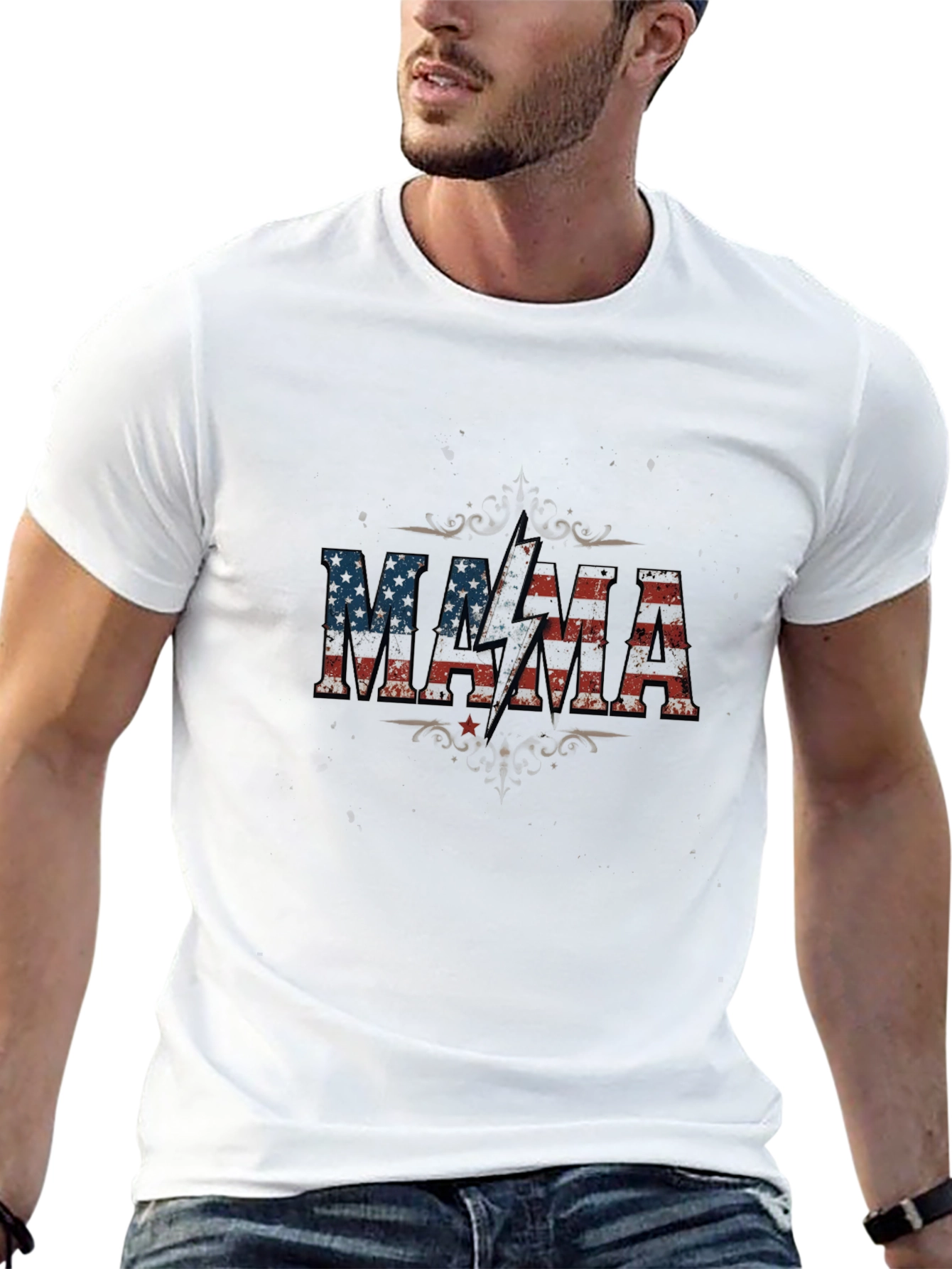 MAMA American Flag Lightning Bolt Graphic T-Shirt