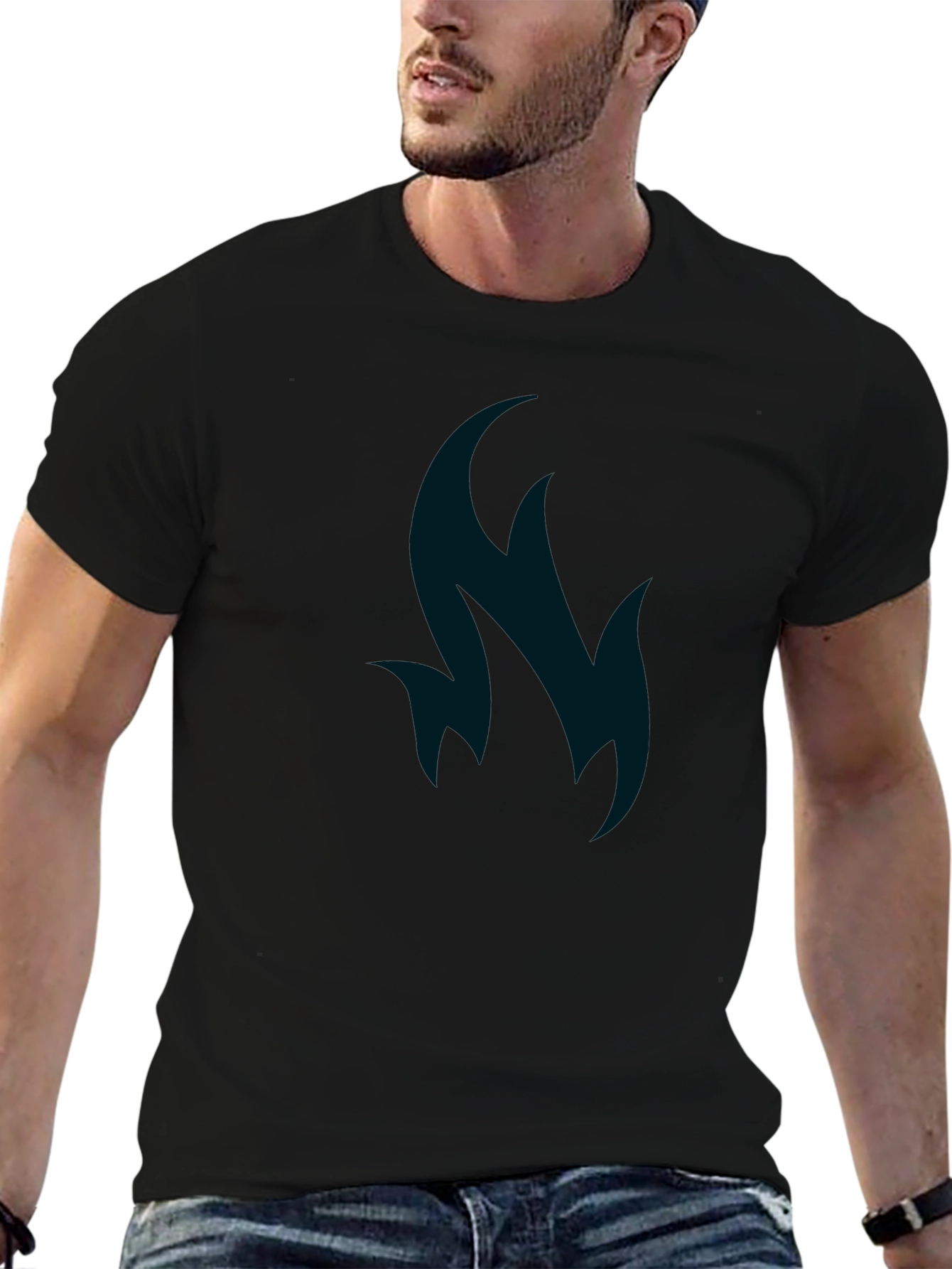 Stylish Black T-Shirt with Flame Design