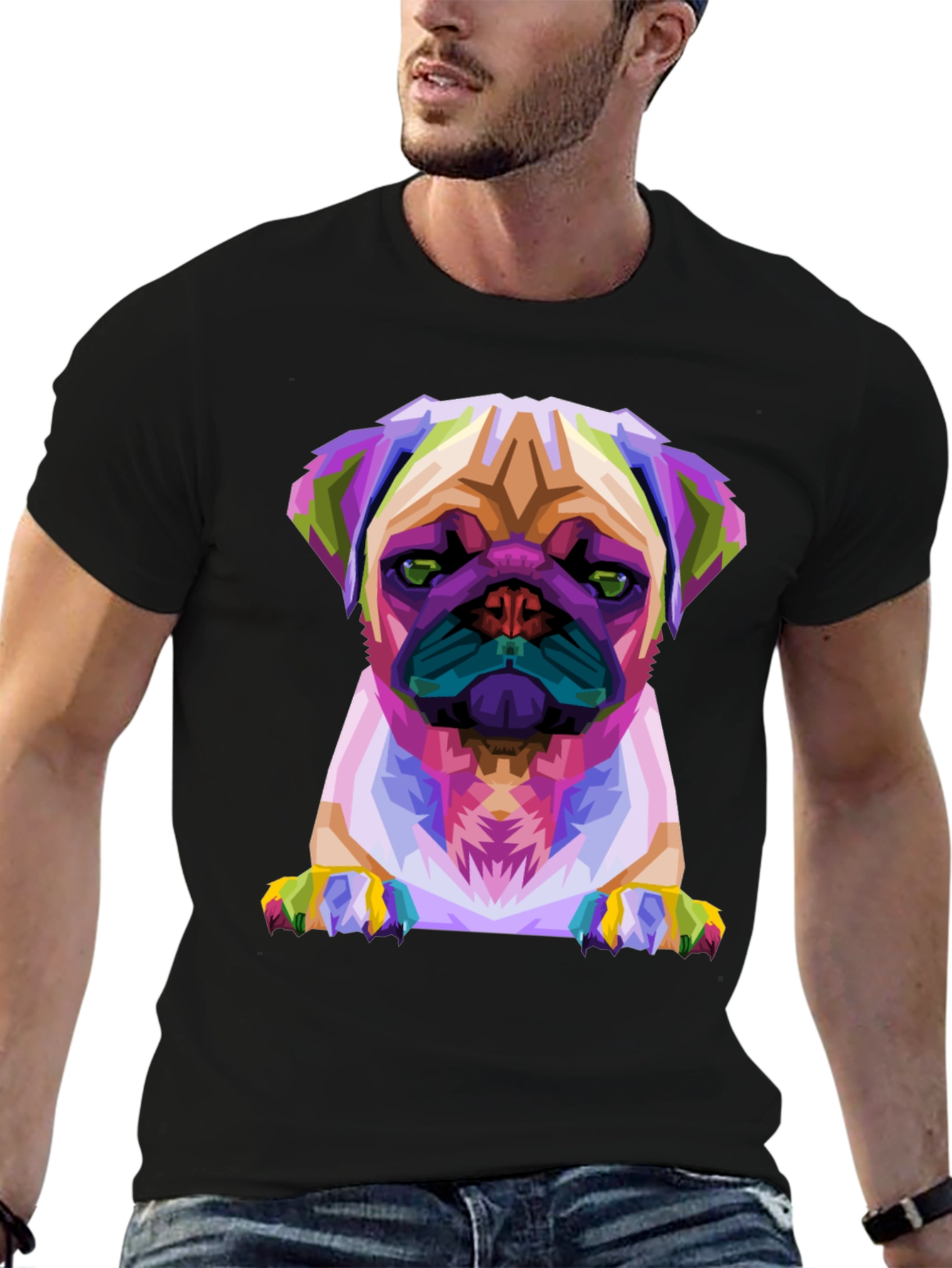 Abstract Pug Graphic Tee - Black