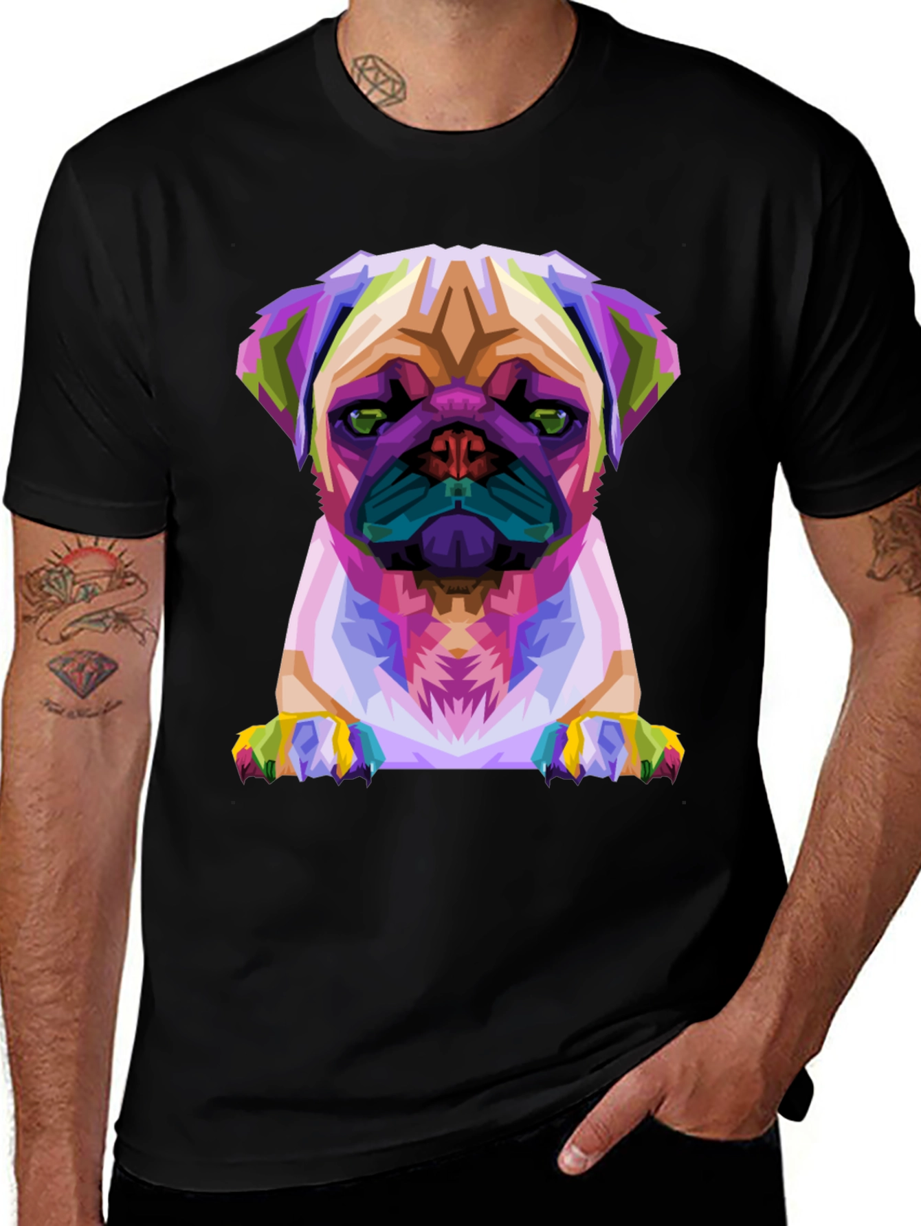 Abstract Pug Graphic Tee - Black