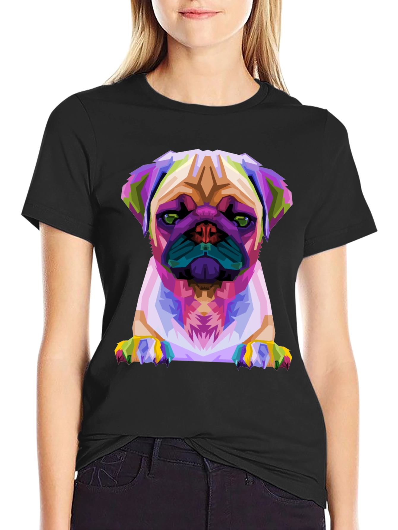 Abstract Pug Graphic Tee - Black