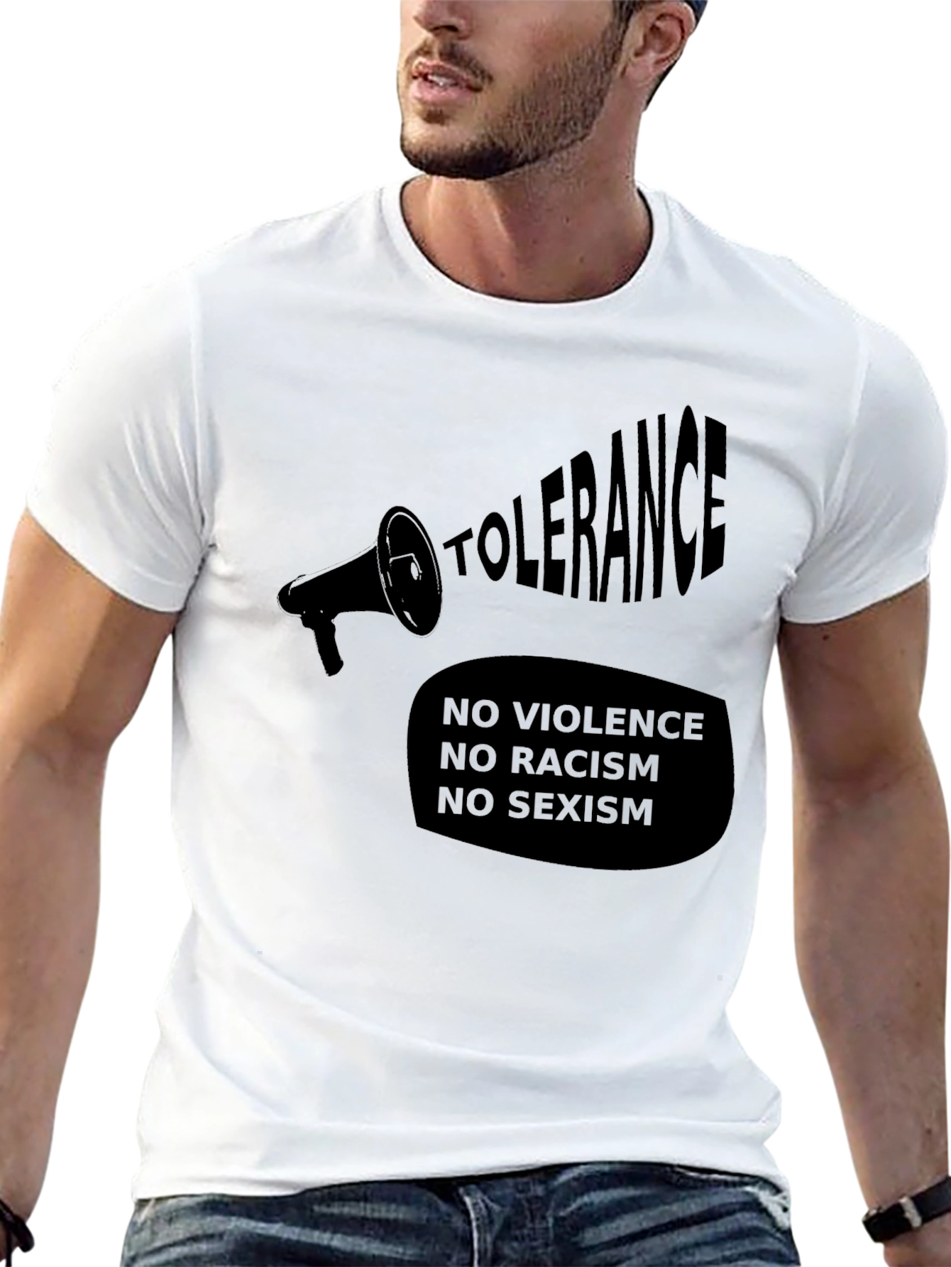 Tolerance Black T-Shirt - No Violence Racism Sexism