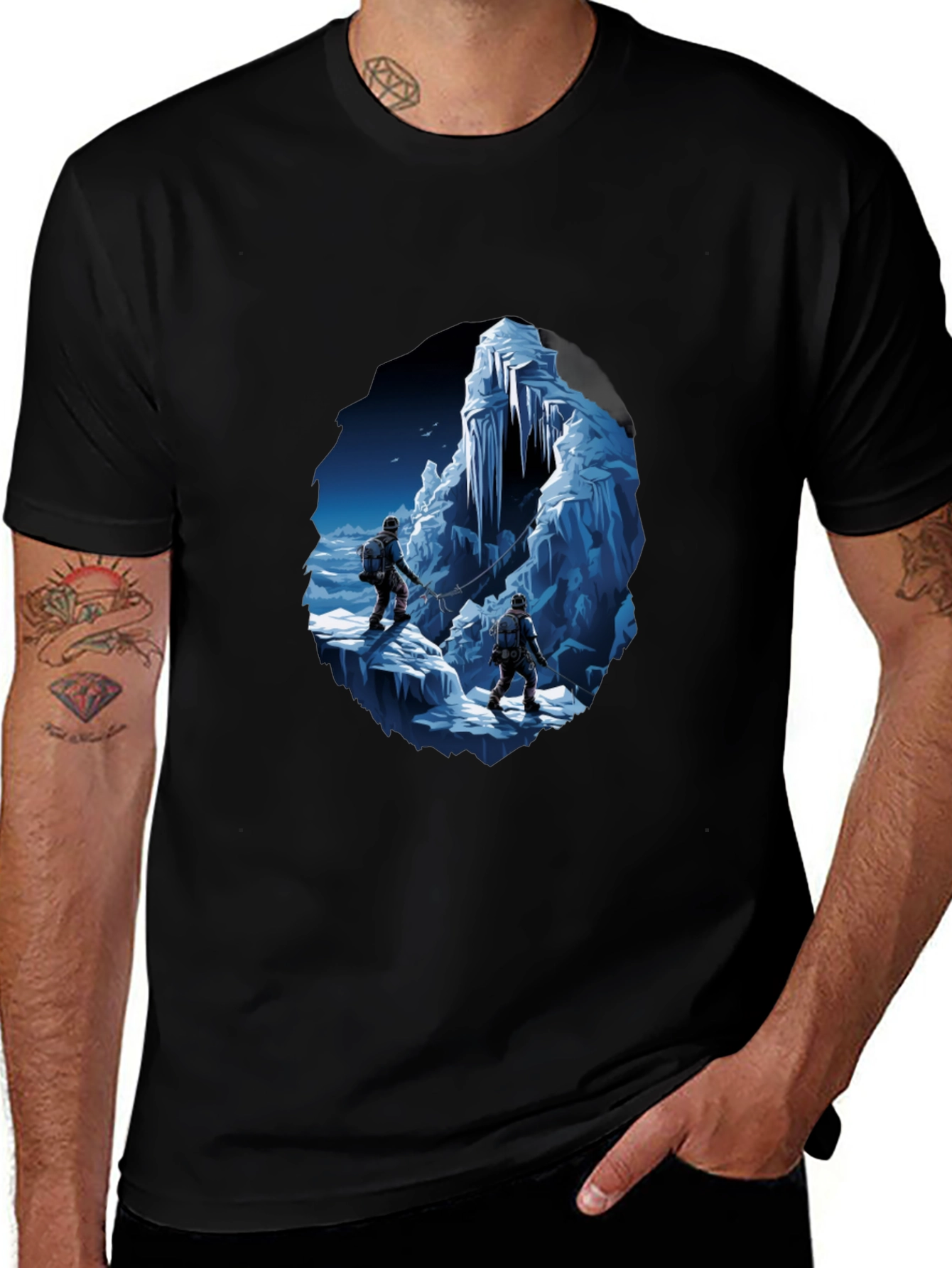 Ice Climbers Graphic Tee - Black Crew Neck T-Shirt