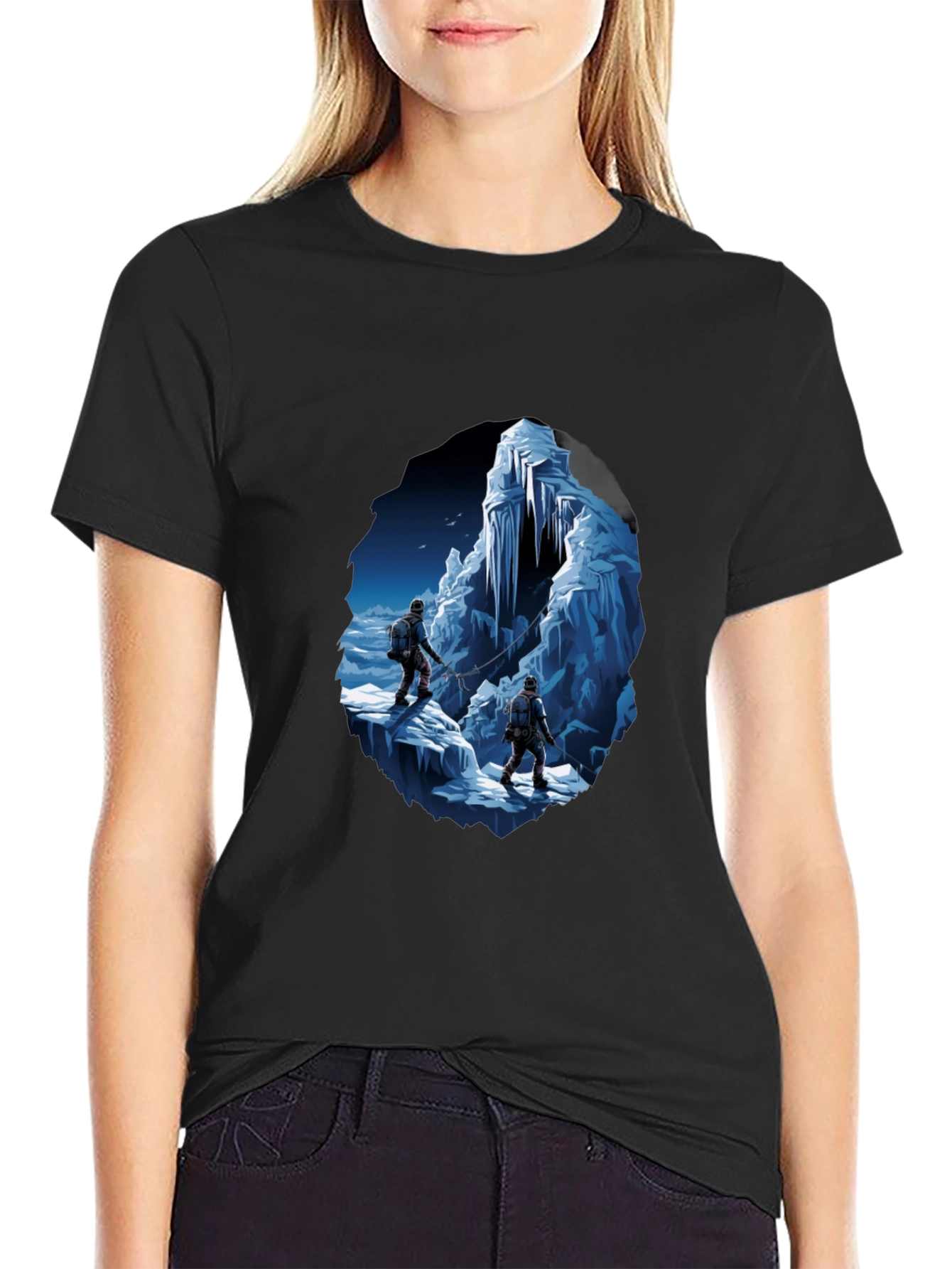 Ice Climbers Graphic Tee - Black Crew Neck T-Shirt