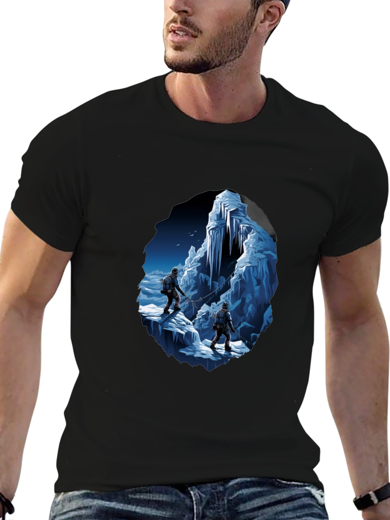 Ice Climbers Graphic Tee - Black Crew Neck T-Shirt